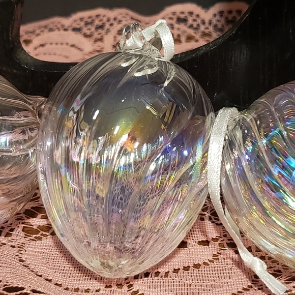 Vintage Blown Glass Ornaments Iridescent Pastel Hanging Decorations Set of 4 - Picture 6 of 8
